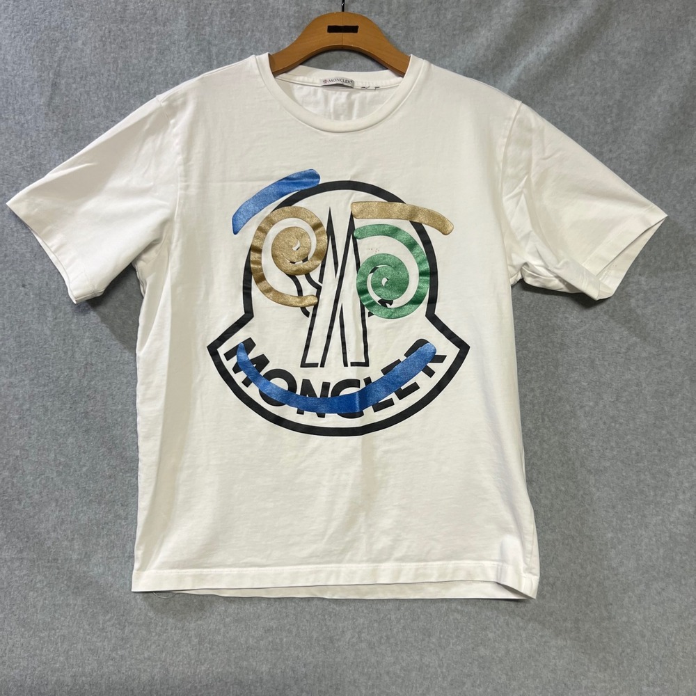 Moncler Mens White Abstract Logo Graphic T-Shirt Crew Neck streetwear